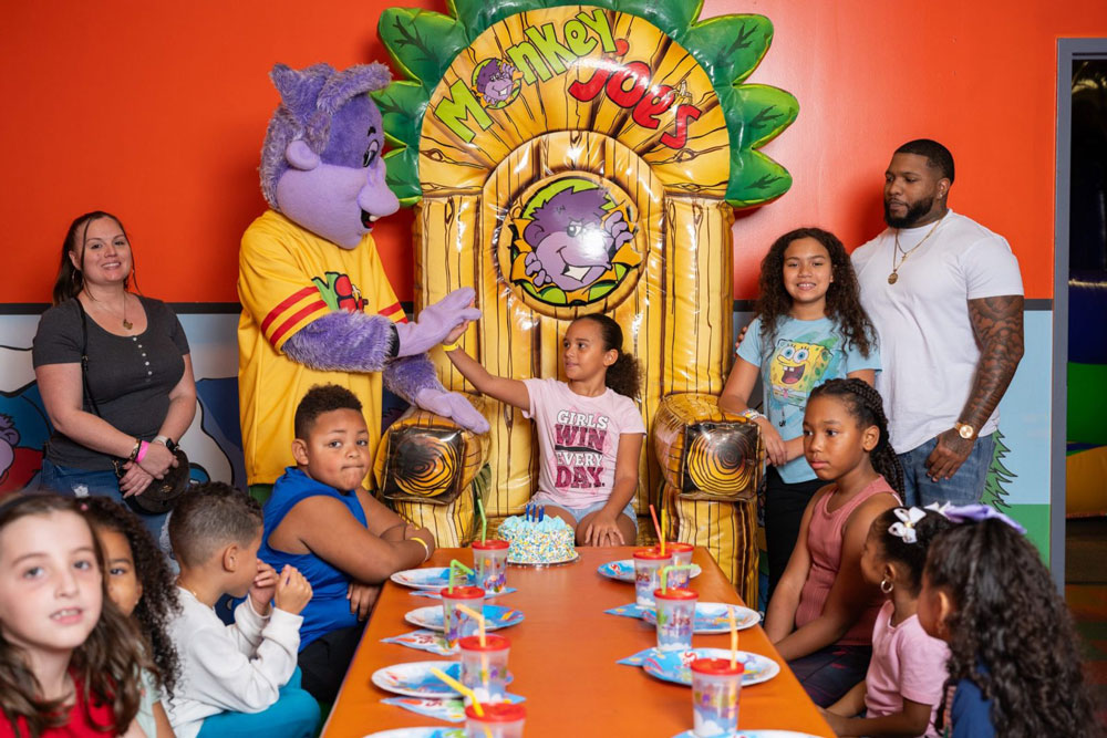 Birthday party setup at Monkey Joe's